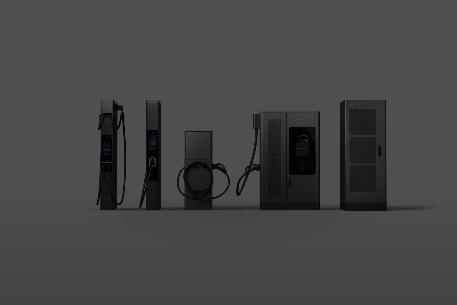 ABB E-mobility's OM System charging products in a line