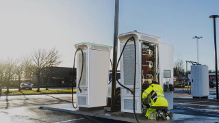 ABB E-mobility contractor servicing a customer's EV charger on site