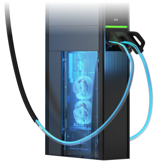 X-ray image of the OM Duo with liquid-cooled cables and connectors