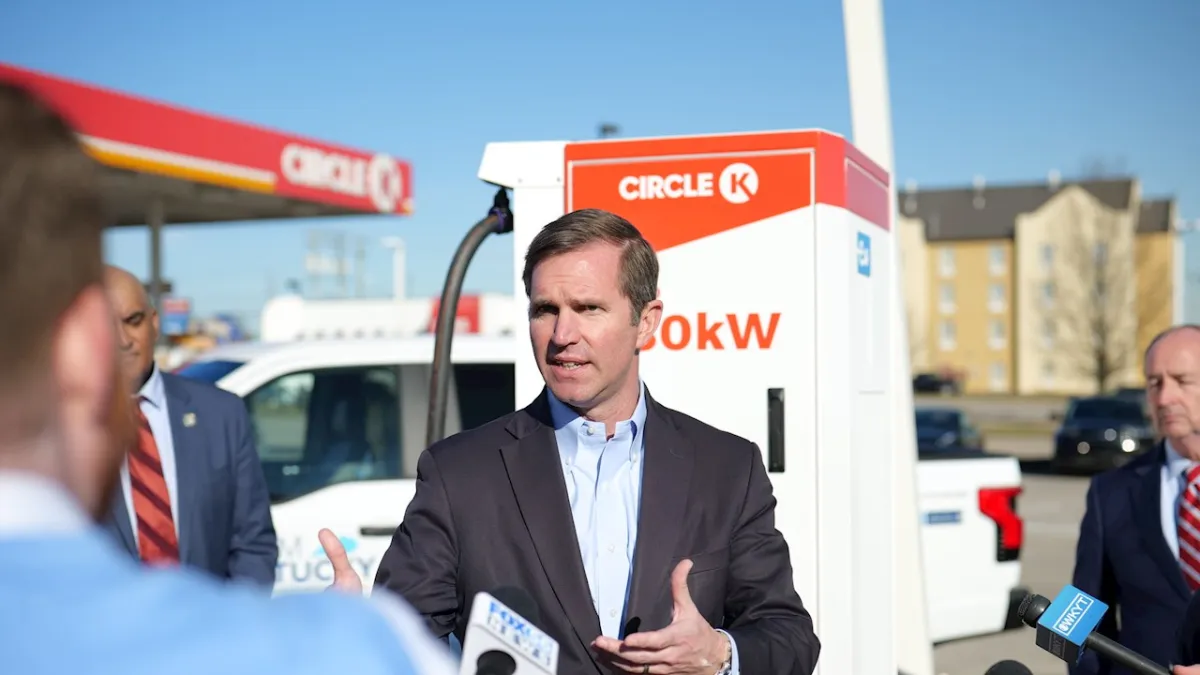Kentucky Governor Andy Beshear at an event introducing the first NEVI compliant charging site in the southeastern United States