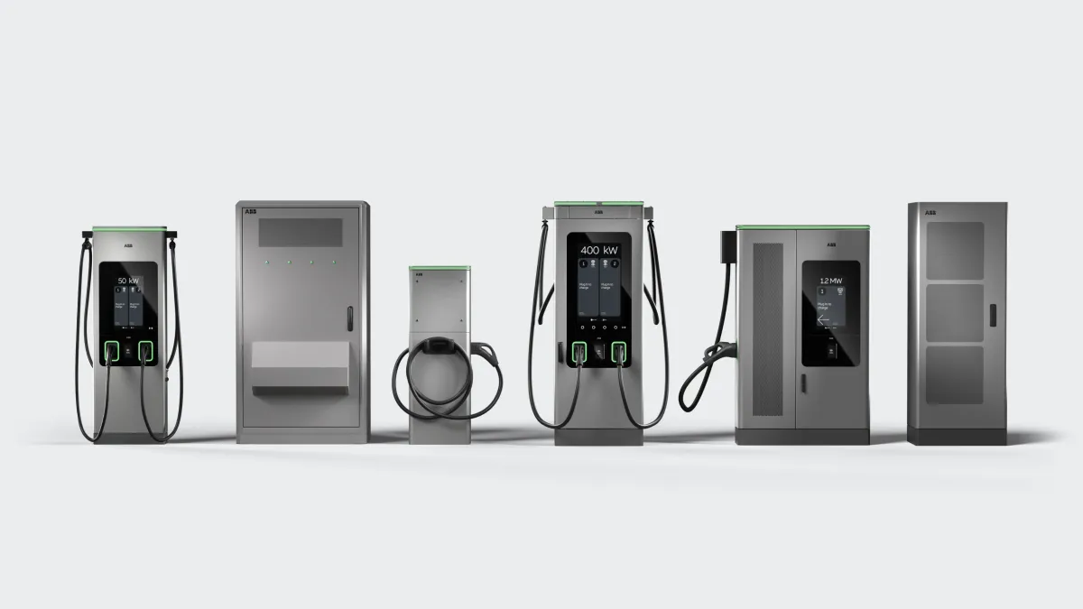 ABB E-mobility's next generation charging technology in a row