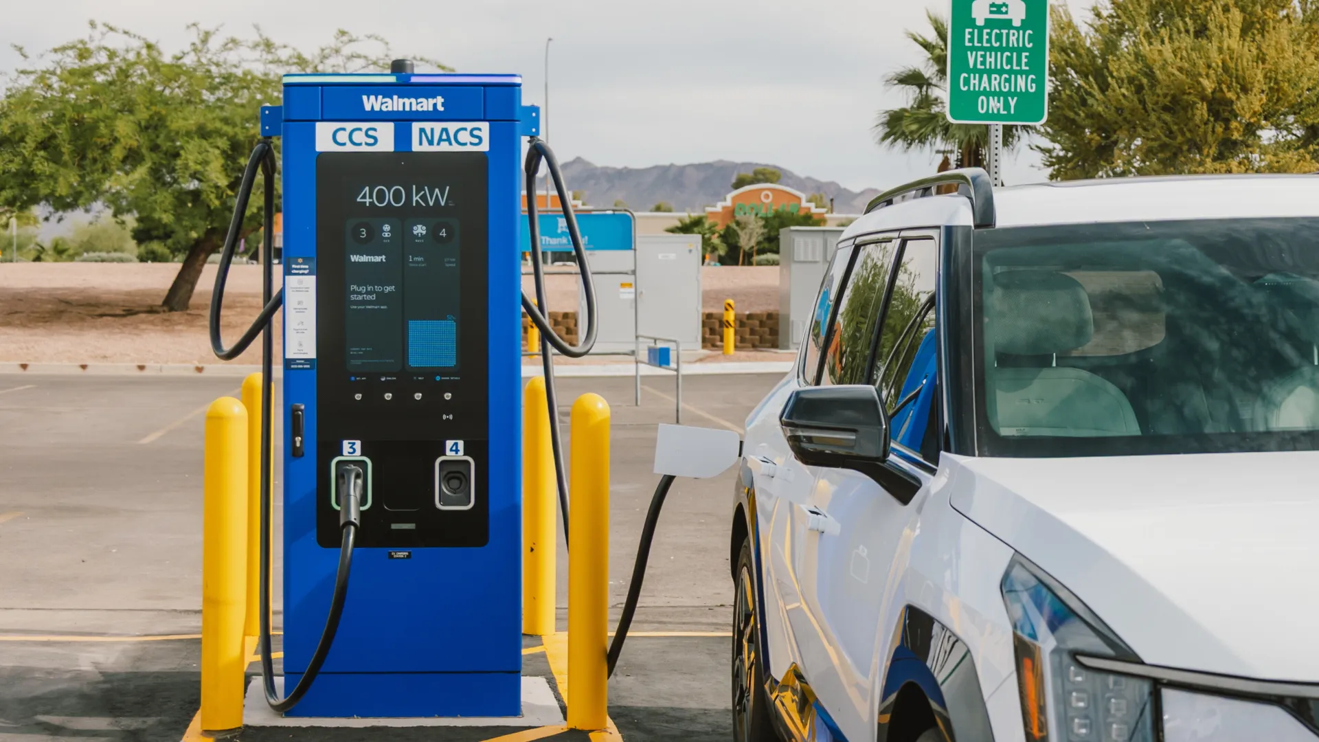 A car charging with a Wallmart-branded A400 charger