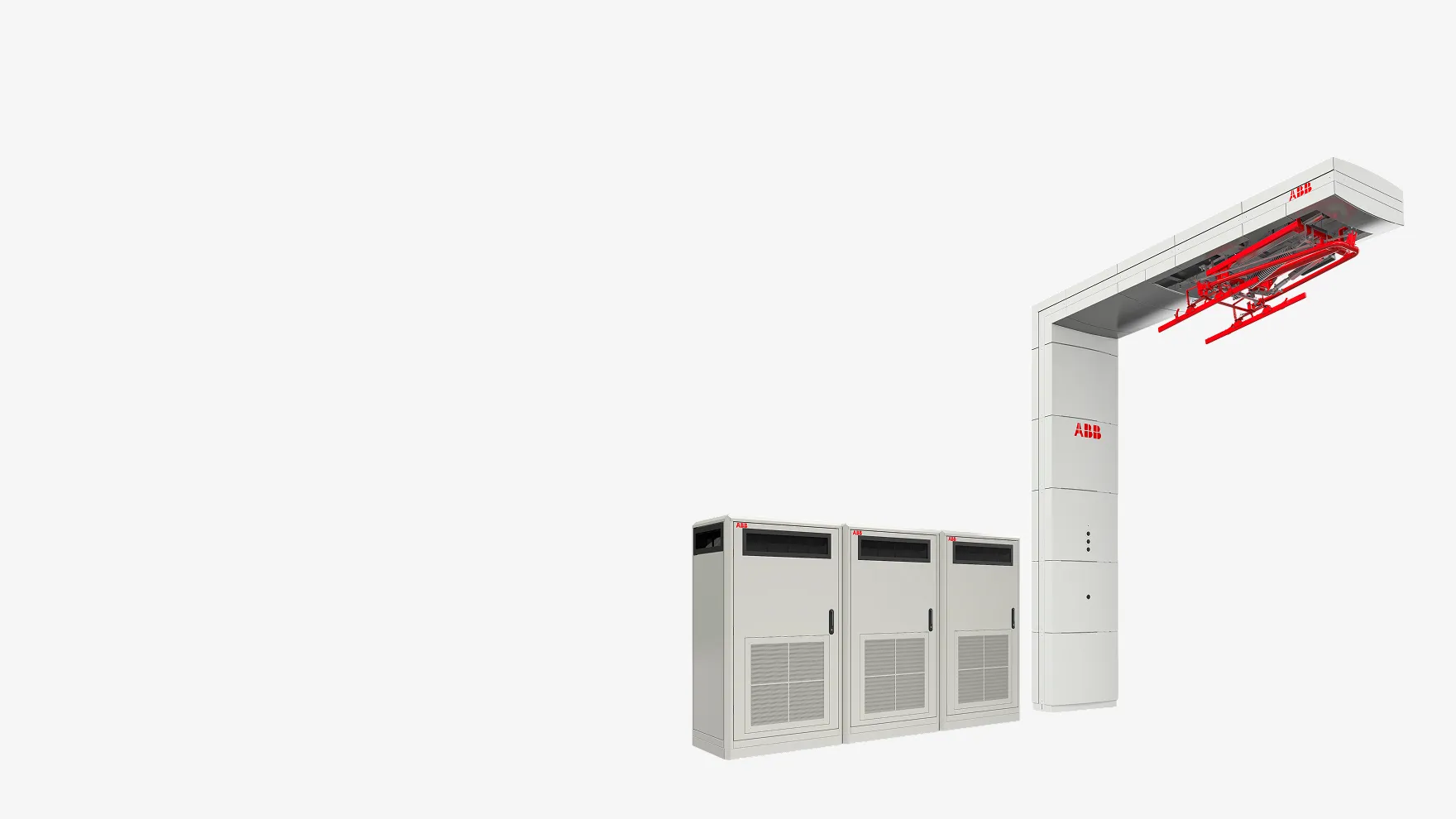 Pantograph-down charging pole with three HVC150 cabinets
