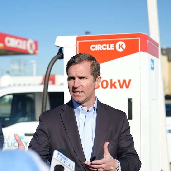 Kentucky Governor Andy Beshear at an event introducing the first NEVI compliant charging site in the southeastern United States