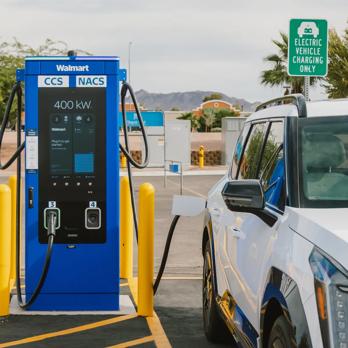 A car charging with a Wallmart-branded A400 charger