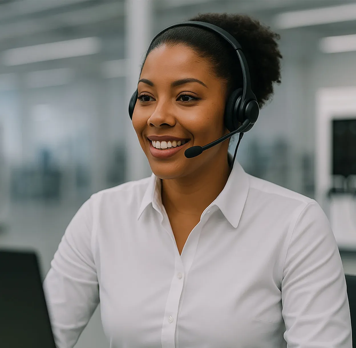 ABB E-mobility employee working in a customer service call center