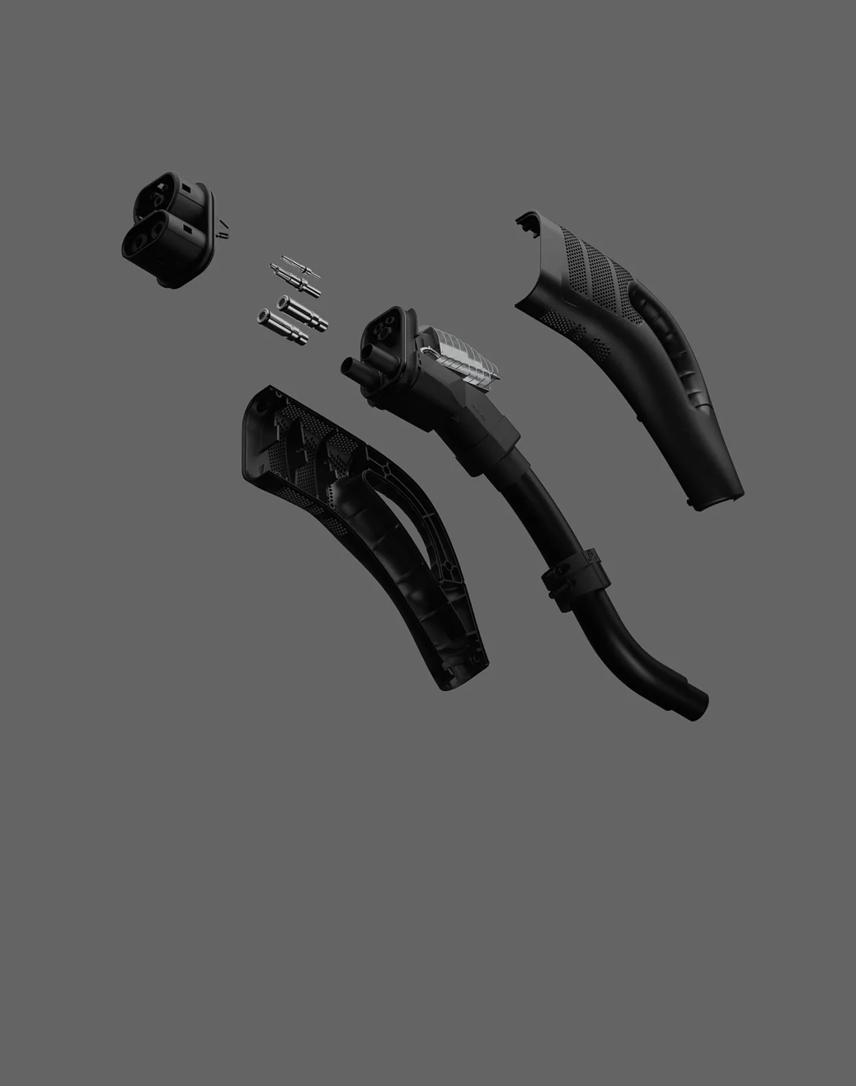 Exploding image showing small components of a P-series connector