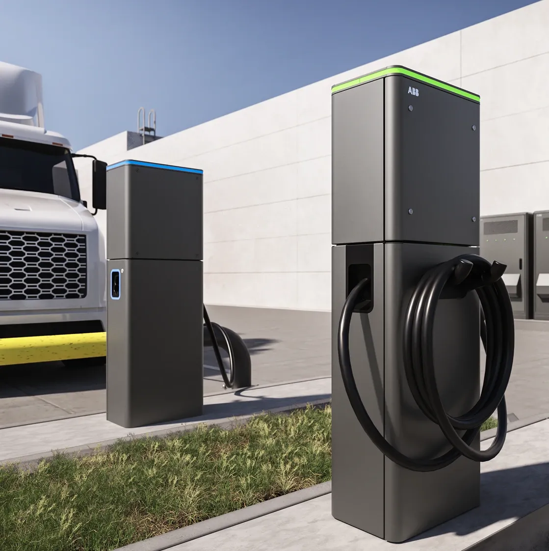 Trucks utilizing ChargeDock dispensers in a depot setting