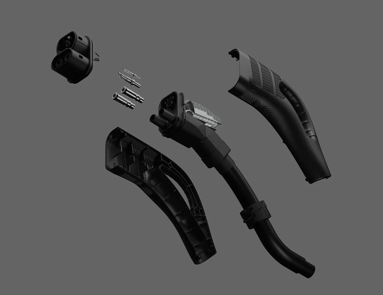 Exploding image showing small components of a P-series connector