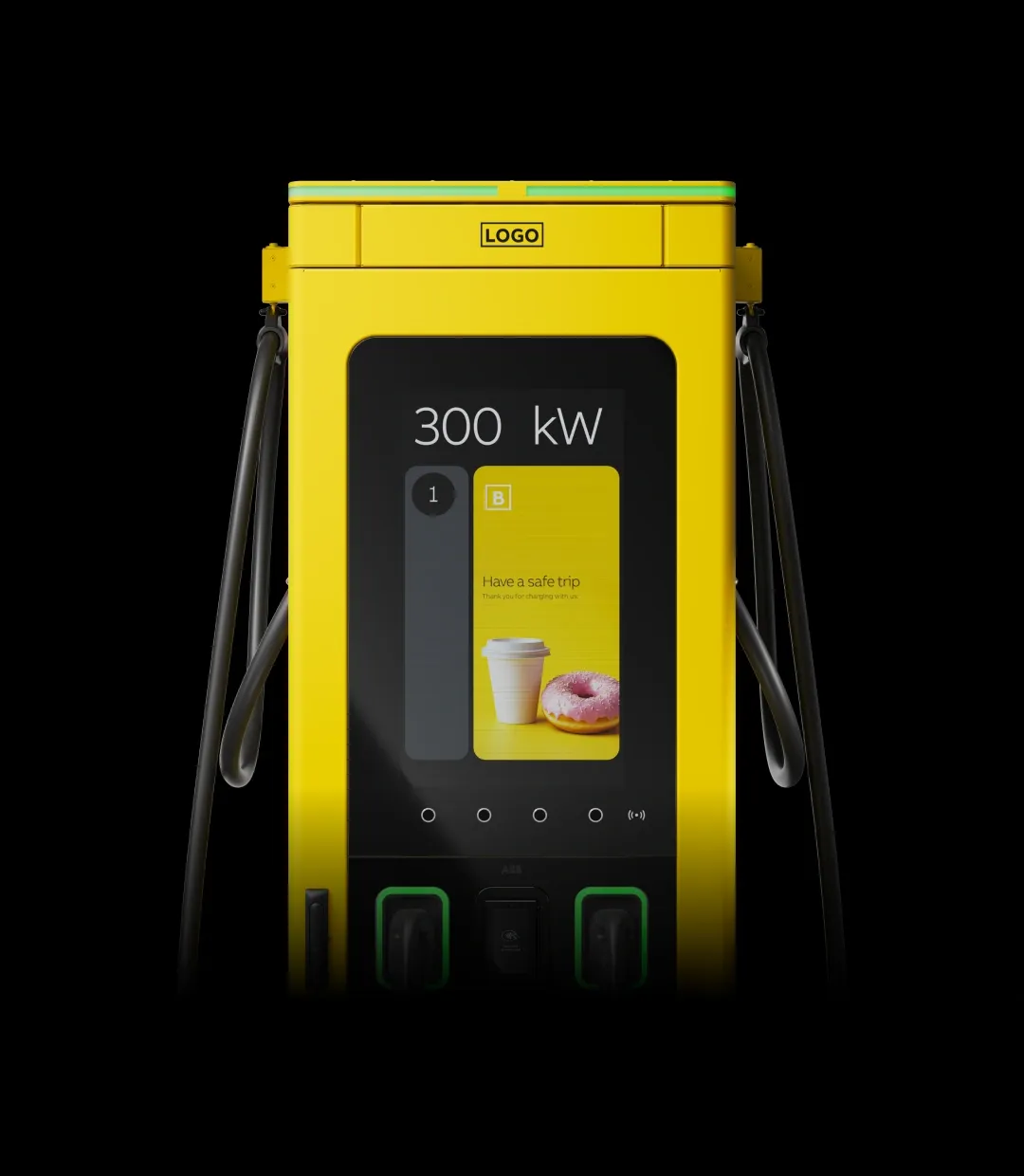 Configured A400 charger with yellow hardware and a branded farewell message
