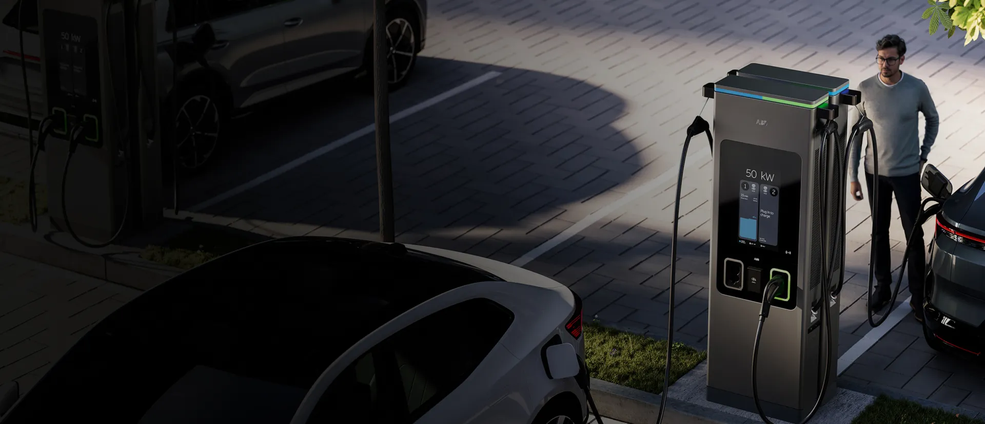 C50 chargers positioned back-to-back in a public carpark