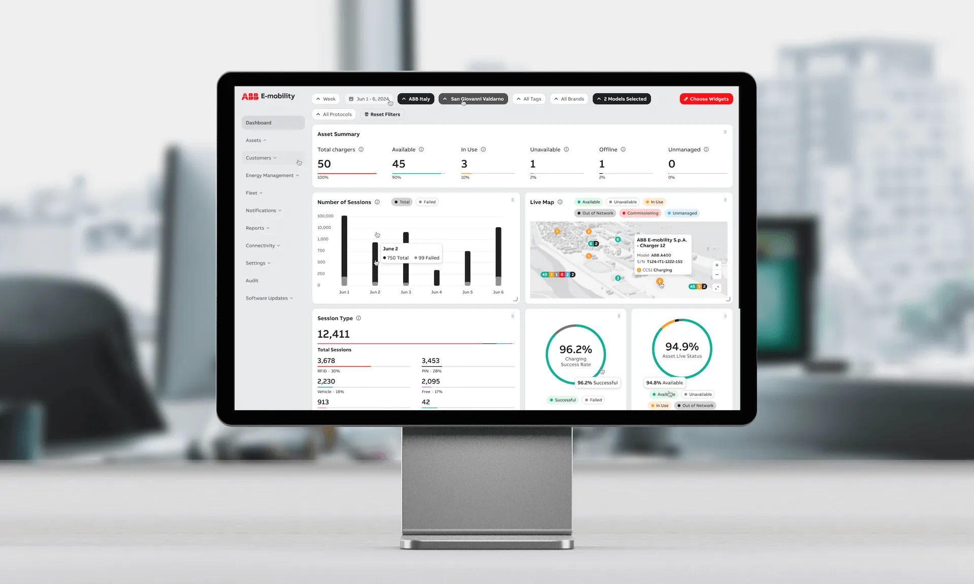 Computer monitor showcasing the AMP dashboard