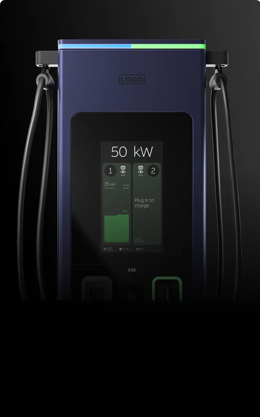 Configured C50 charger with dark blue hardware and green HMI