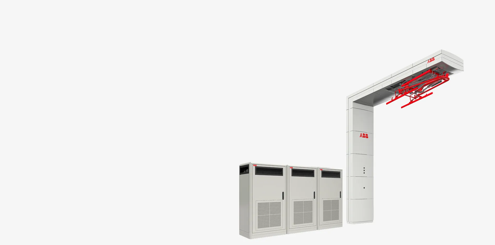 Pantograph-down charging pole with three HVC150 cabinets
