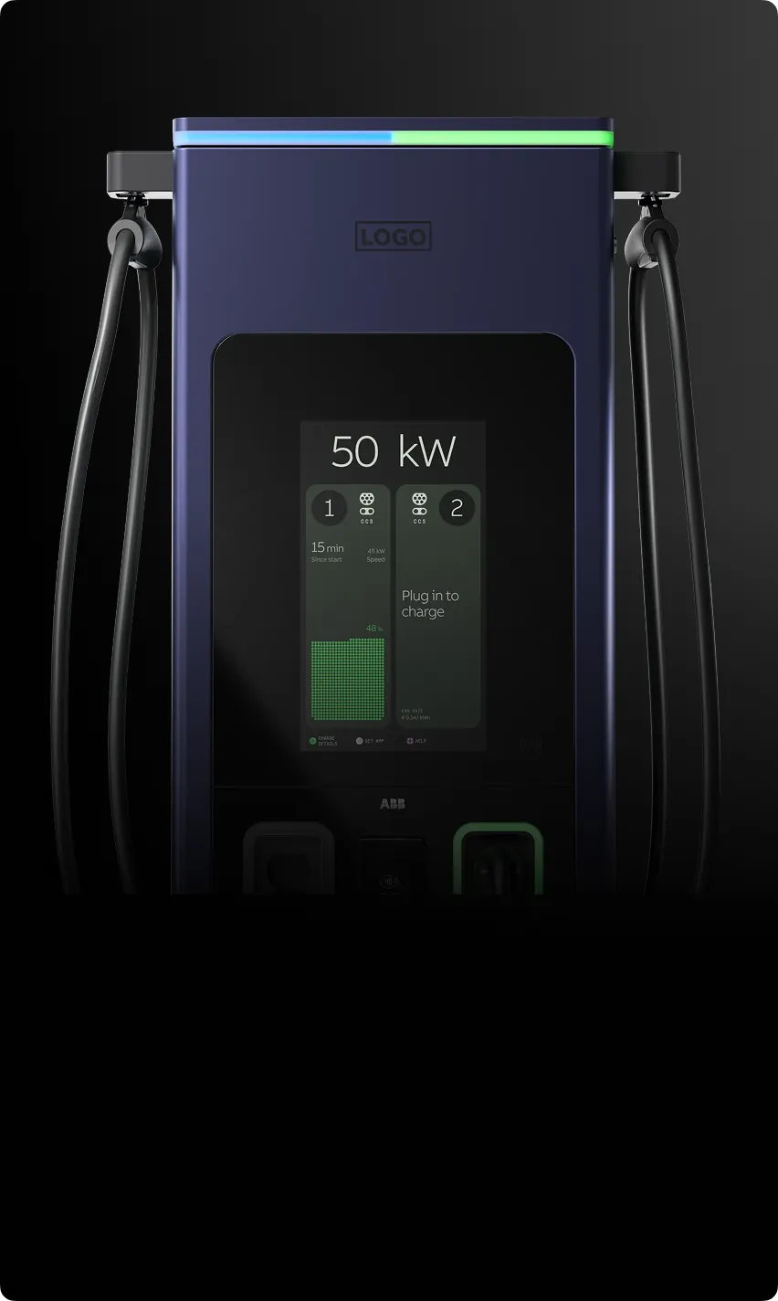 Configured C50 charger with dark blue hardware and green HMI